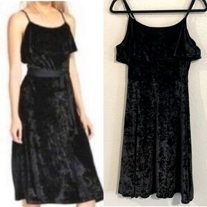 Who What Wear Women’s Midi Dress Small Black Crushed Velvet Ruffle Whimsigoth